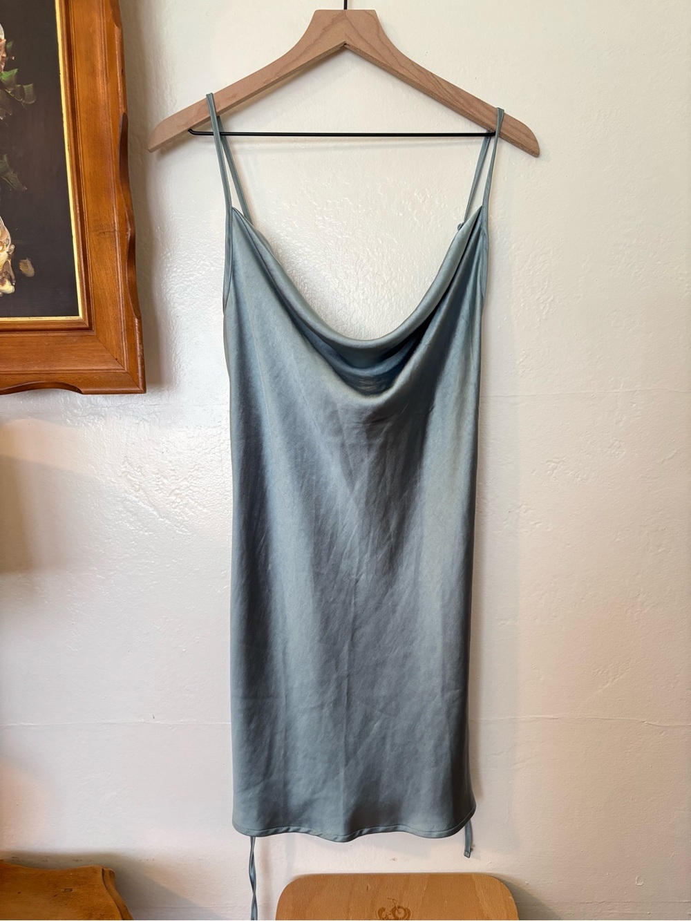 Motel Rocks Satin Cowl Neck Slip Dress in Slate Blue